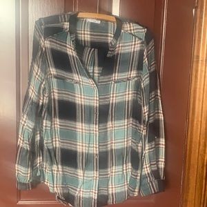 Cozy Dex flannel shirt with brass buttons